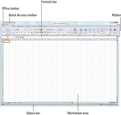 Excel 2007 affiche un nouveau classeur vide nommé Book1 lorsque vous démarrez le programme.