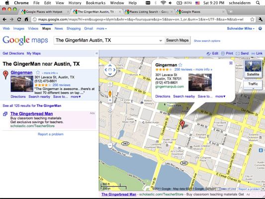 Recherche Google Maps et obtenir un résultat basé sur la localisation. Cliquez sur le lien sur la gauche pour aller à l 'association