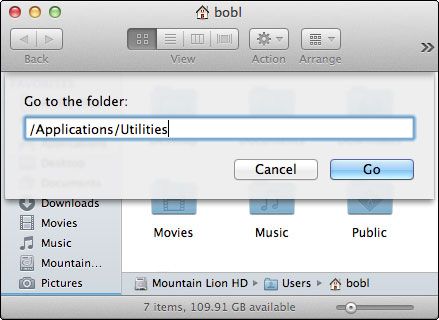 Photographie - Le menu Aller dans Mac OS X Mountain Lion